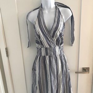 halter top dress white and blue striped